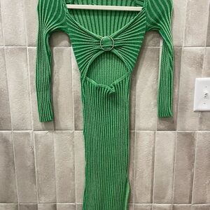 Green Long Sleeve Ribbed Dress